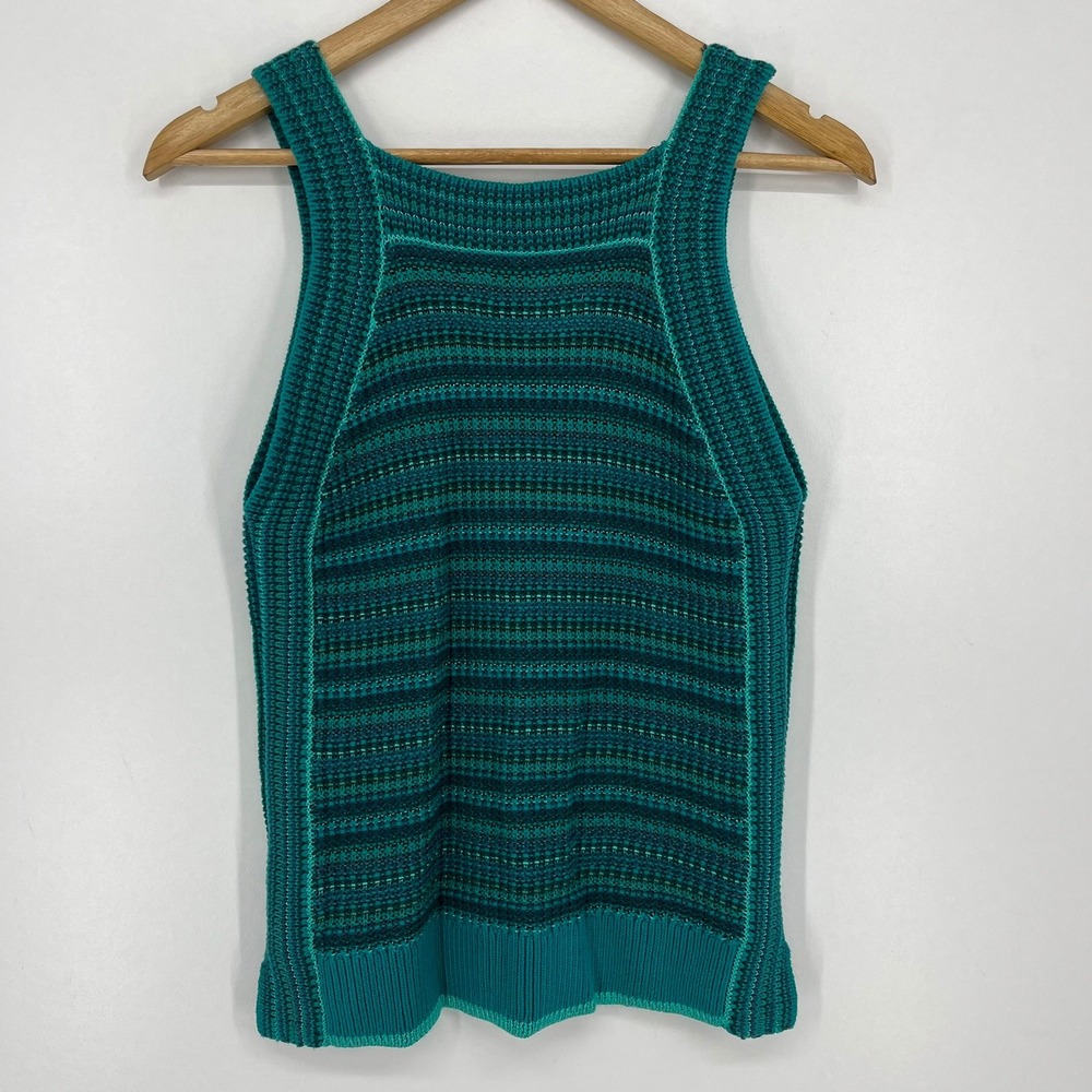 Ann Taylor LOFT Womens XS Teal Green Striped Knit Tank Top Sleeveless Sweater